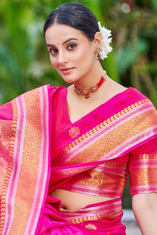 Load image into Gallery viewer, Attractive Dark Pink Kanjivaram Silk Saree With Ideal Blouse Piece
