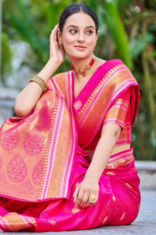 Load image into Gallery viewer, Attractive Dark Pink Kanjivaram Silk Saree With Ideal Blouse Piece
