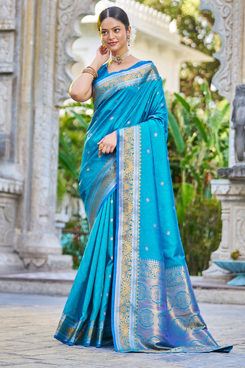 Stunner Firozi Color Soft Silk Saree With Blouse Piece – jineliyafashion