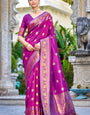 Deserving Purple Kanjivaram Silk Saree With Epiphany Blouse Piece