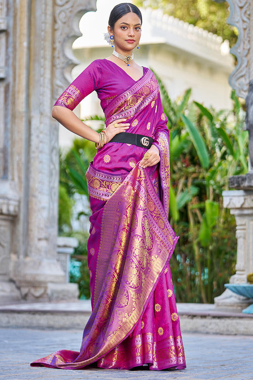 Load image into Gallery viewer, Deserving Purple Kanjivaram Silk Saree With Epiphany Blouse Piece
