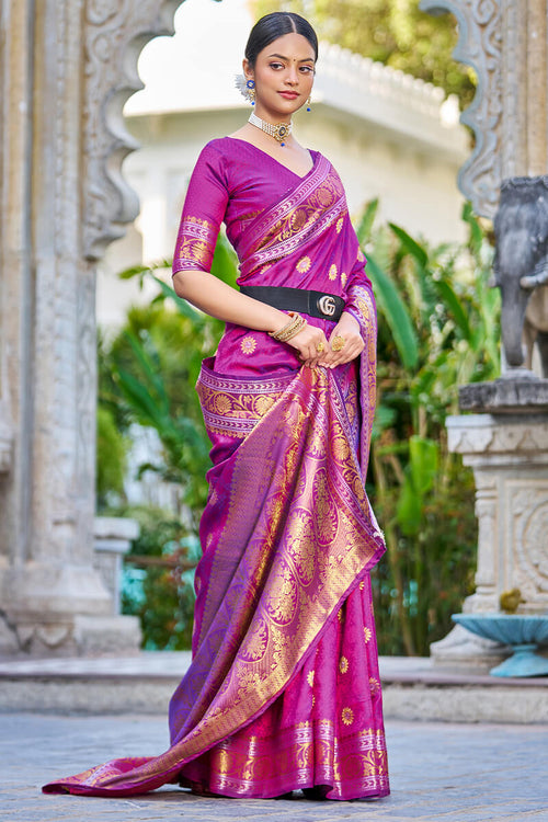 Load image into Gallery viewer, Deserving Purple Kanjivaram Silk Saree With Epiphany Blouse Piece
