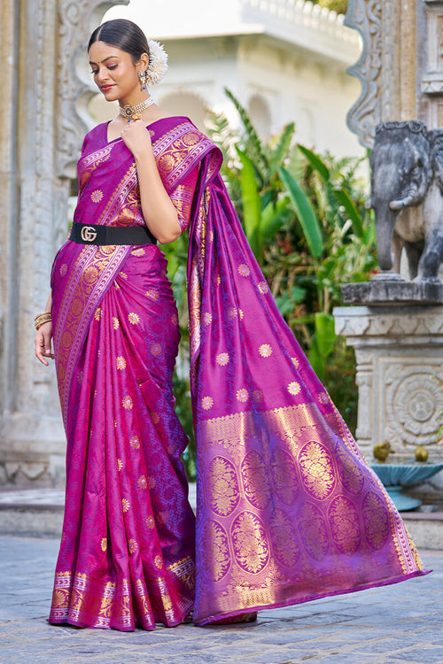 Load image into Gallery viewer, Deserving Purple Kanjivaram Silk Saree With Epiphany Blouse Piece
