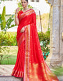 Glorious Red Kanjivaram Silk Saree With Confounding Blouse Piece