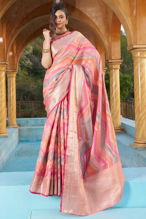 Load image into Gallery viewer, Mesmerising Pink Organza Silk Saree With Delightful Blouse Piece
