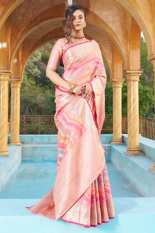 Load image into Gallery viewer, Mesmerising Pink Organza Silk Saree With Delightful Blouse Piece
