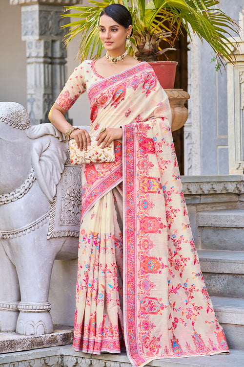 Load image into Gallery viewer, Trendy Beige Pashmina saree With Classy Blouse Piece
