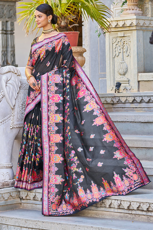 Opulent Navy Blue Pashmina saree With Entrancing Blouse Piece –  LajreeDesigner