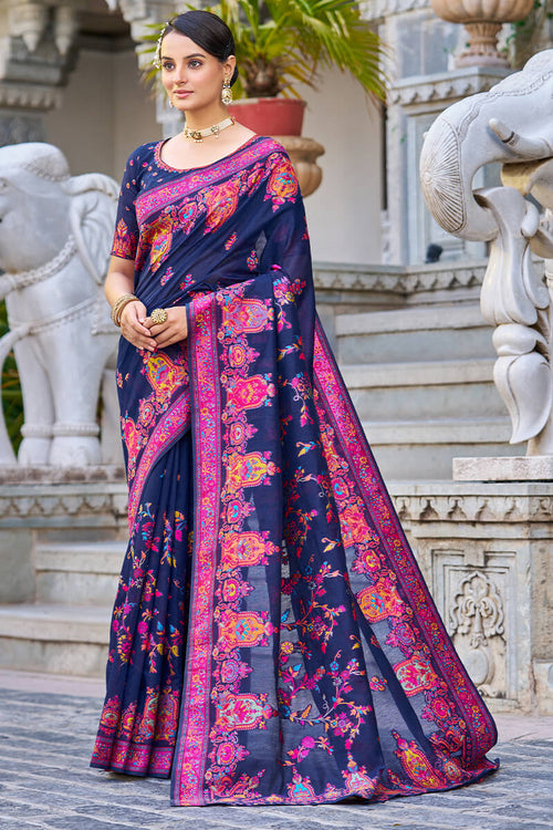 Load image into Gallery viewer, Marvellous Navy Blue Pashmina saree With Extraordinary Blouse Piece
