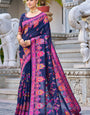 Marvellous Navy Blue Pashmina saree With Extraordinary Blouse Piece