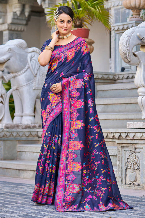 Load image into Gallery viewer, Marvellous Navy Blue Pashmina saree With Extraordinary Blouse Piece
