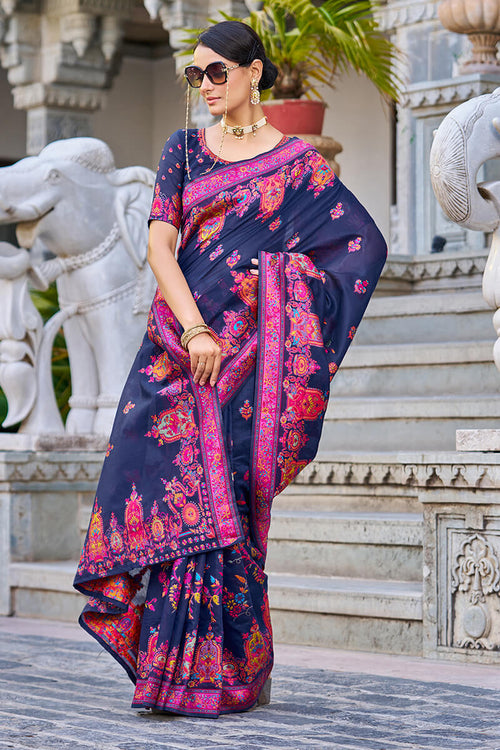 Load image into Gallery viewer, Marvellous Navy Blue Pashmina saree With Extraordinary Blouse Piece
