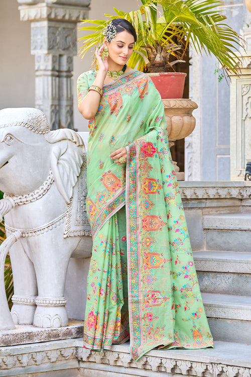 Load image into Gallery viewer, Elegant Pista Pashmina saree With Gleaming Blouse Piece
