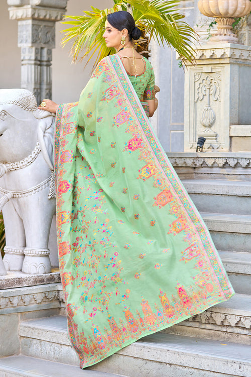 Load image into Gallery viewer, Elegant Pista Pashmina saree With Gleaming Blouse Piece
