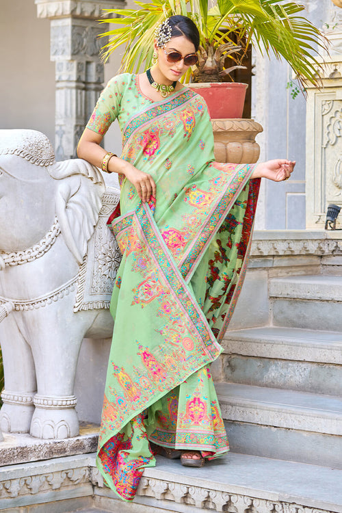 Load image into Gallery viewer, Elegant Pista Pashmina saree With Gleaming Blouse Piece
