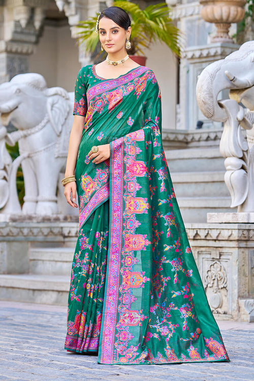 Load image into Gallery viewer, Flattering Rama Pashmina saree With Mesmerising Blouse Piece
