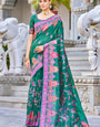 Flattering Rama Pashmina saree With Mesmerising Blouse Piece