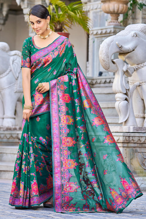 Load image into Gallery viewer, Flattering Rama Pashmina saree With Mesmerising Blouse Piece
