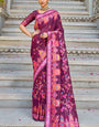 Amazing Wine Pashmina saree With Capricious Blouse Piece