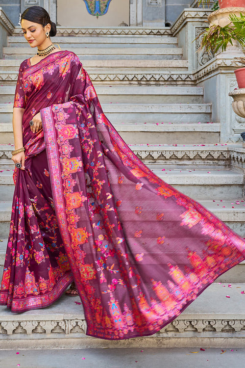 Load image into Gallery viewer, Amazing Wine Pashmina saree With Capricious Blouse Piece
