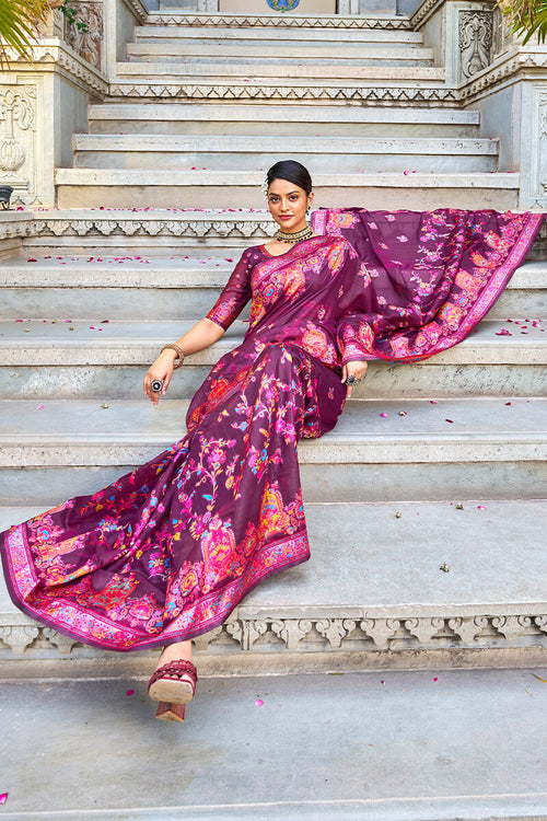 Load image into Gallery viewer, Amazing Wine Pashmina saree With Capricious Blouse Piece
