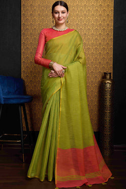 Incredible Green Soft Banarasi Tissue Silk Saree With Inspiring Blouse Piece