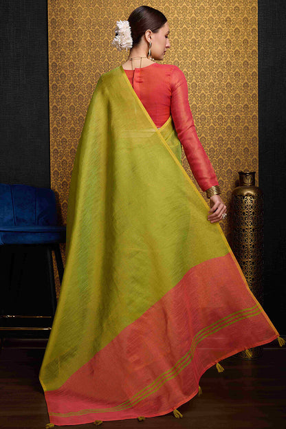 Incredible Green Soft Banarasi Tissue Silk Saree With Inspiring Blouse Piece