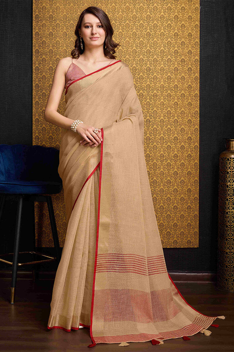 Vibrant Beige Cotton Silk Saree With Majesty Blouse Piece
