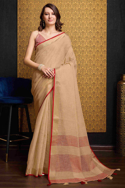 Vibrant Beige Cotton Silk Saree With Majesty Blouse Piece