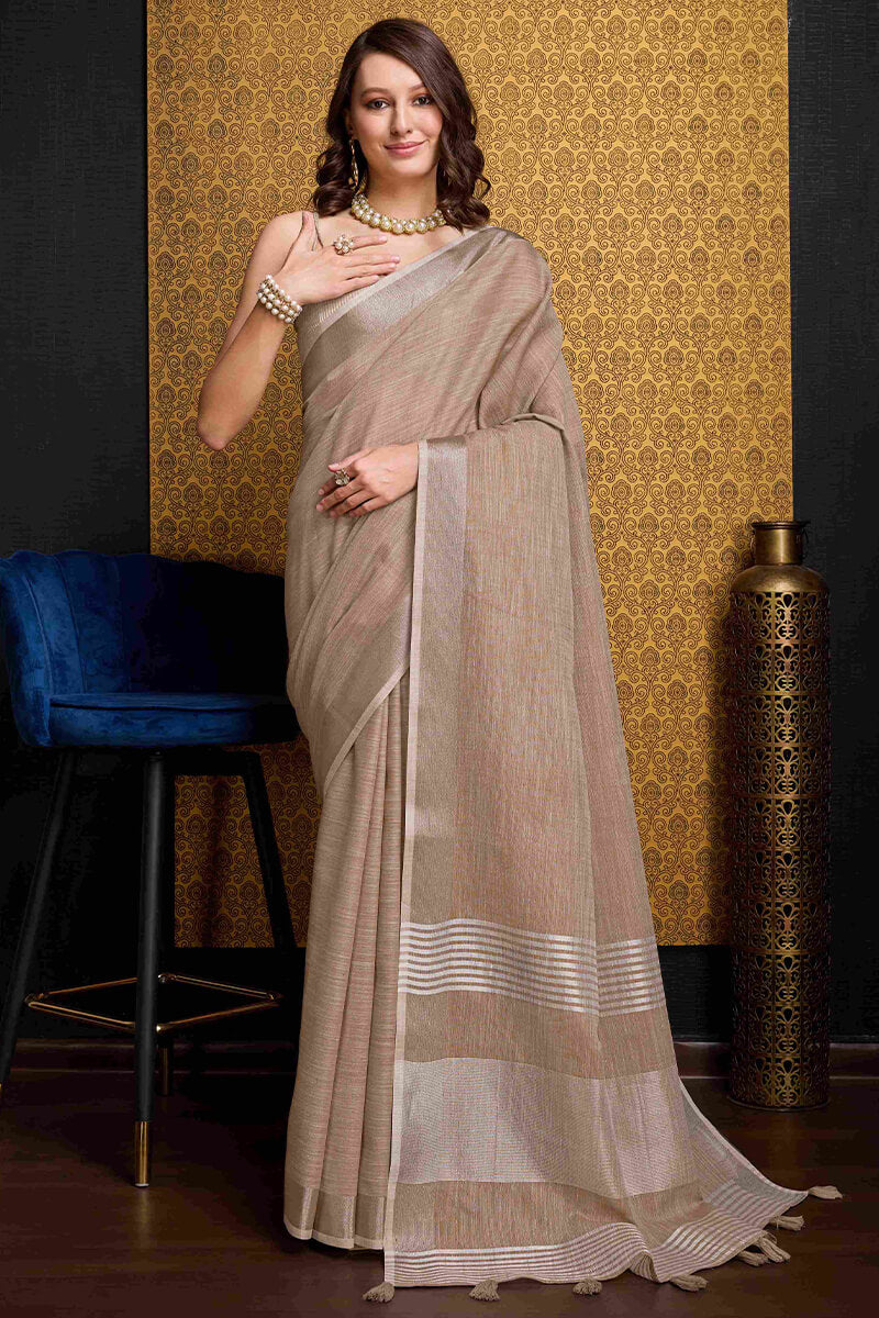 Moiety Brown Cotton Silk Saree With Resonant Blouse Piece
