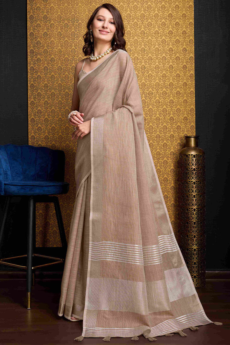 Moiety Brown Cotton Silk Saree With Resonant Blouse Piece