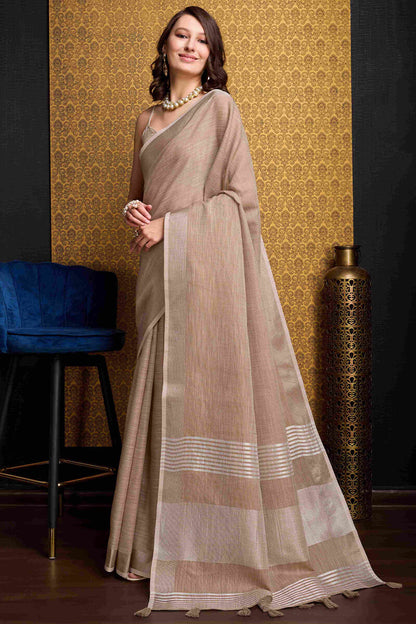 Moiety Brown Cotton Silk Saree With Resonant Blouse Piece