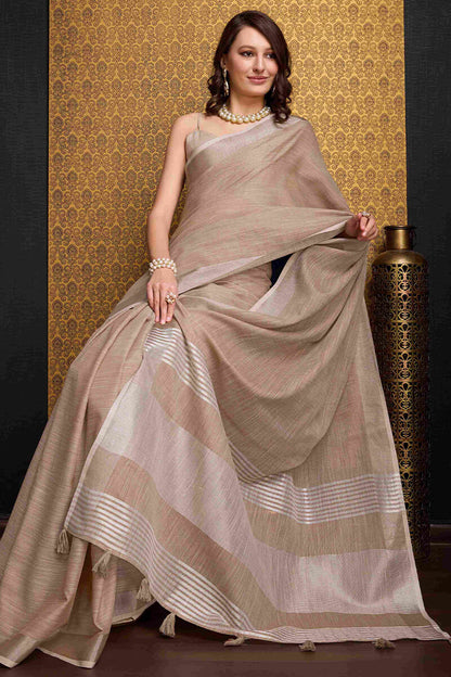 Moiety Brown Cotton Silk Saree With Resonant Blouse Piece