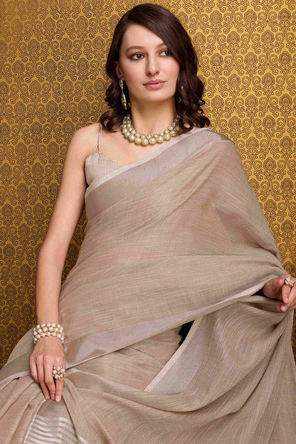 Moiety Brown Cotton Silk Saree With Resonant Blouse Piece