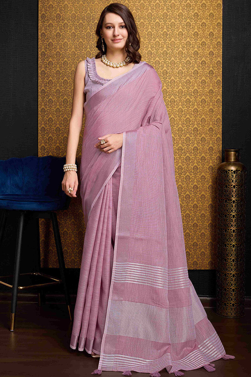 Exemplary Lavender Cotton Silk Saree With Grandiose Blouse Piece
