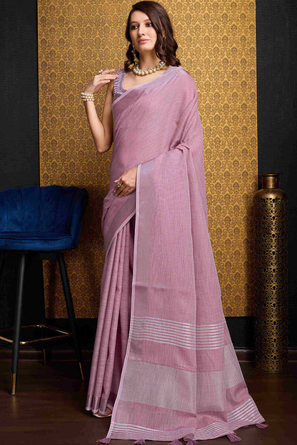 Exemplary Lavender Cotton Silk Saree With Grandiose Blouse Piece