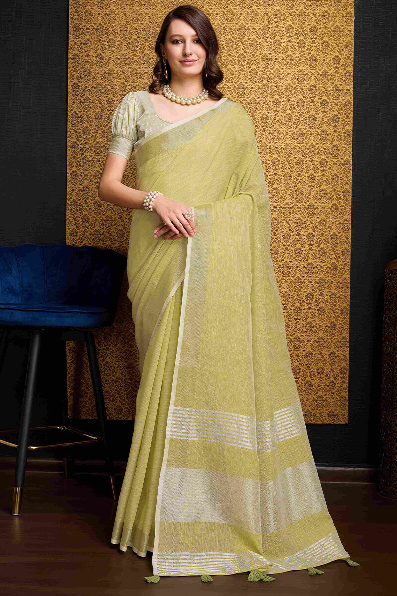 Super extravagant Mustard Cotton Silk Saree With Marvellous Blouse Piece