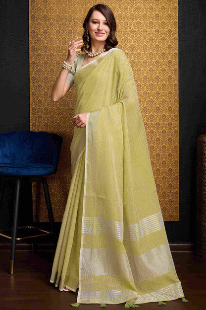 Super extravagant Mustard Cotton Silk Saree With Marvellous Blouse Piece