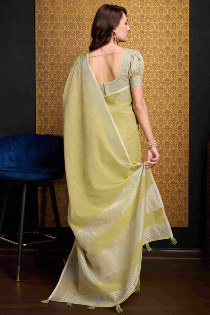 Super extravagant Mustard Cotton Silk Saree With Marvellous Blouse Piece