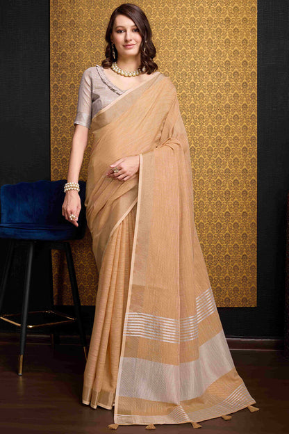 Seraphic Peach Cotton Silk Saree With Preferable Blouse Piece