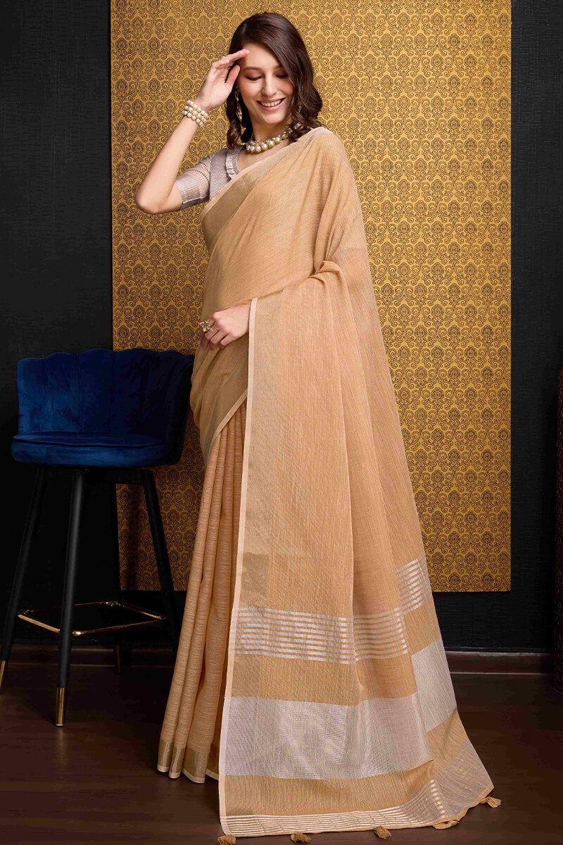 Seraphic Peach Cotton Silk Saree With Preferable Blouse Piece