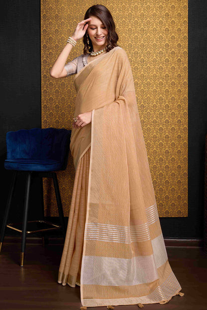 Seraphic Peach Cotton Silk Saree With Preferable Blouse Piece