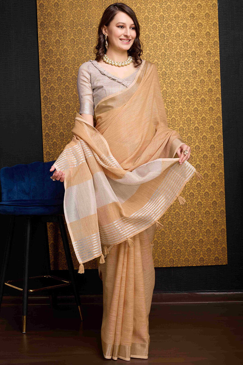 Seraphic Peach Cotton Silk Saree With Preferable Blouse Piece