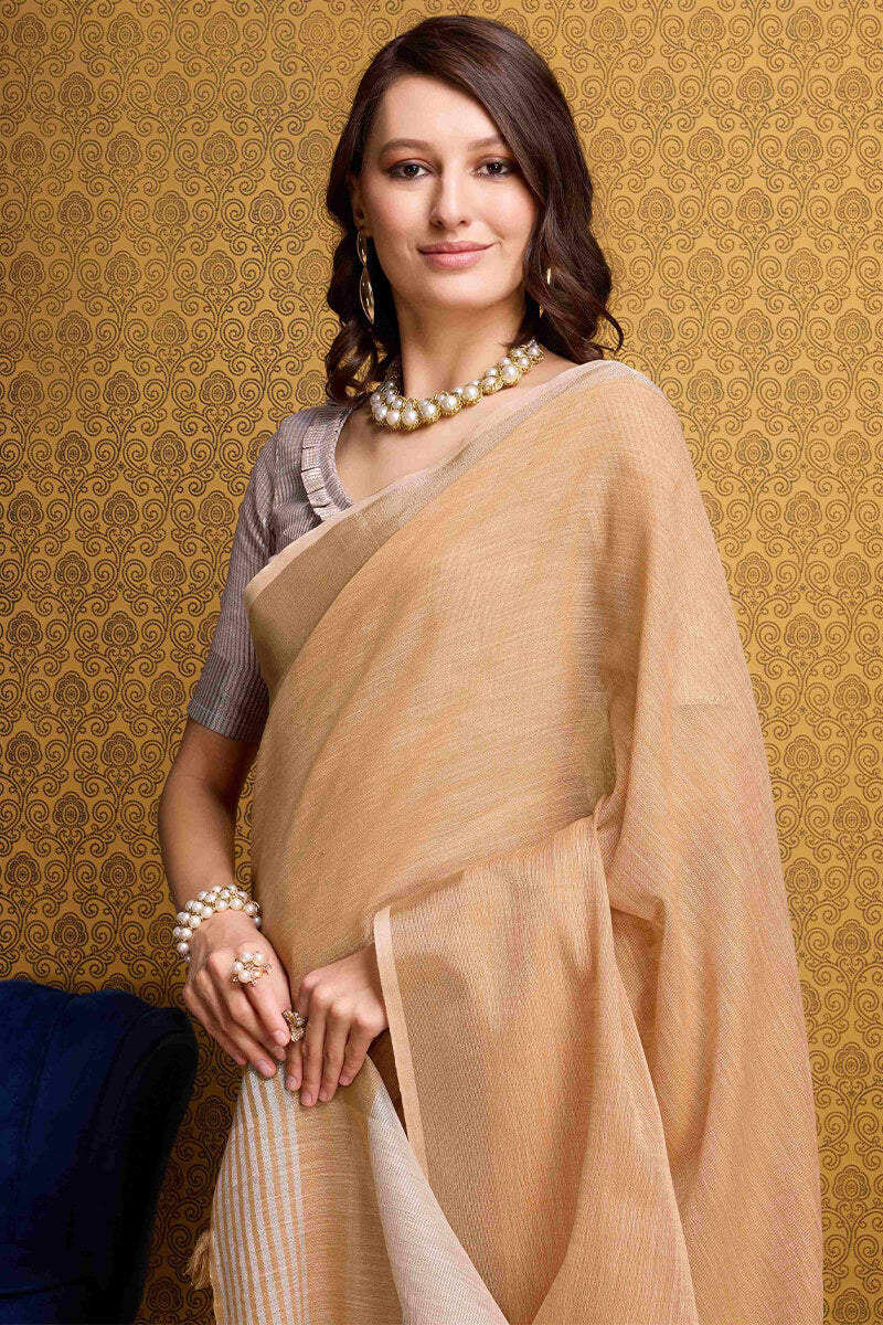 Seraphic Peach Cotton Silk Saree With Preferable Blouse Piece