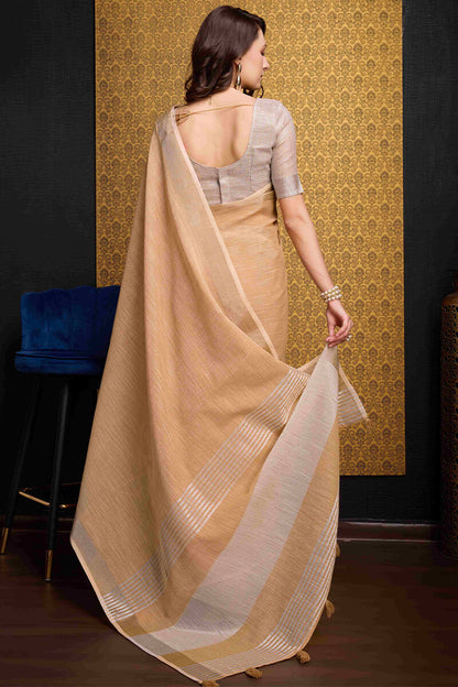 Seraphic Peach Cotton Silk Saree With Preferable Blouse Piece