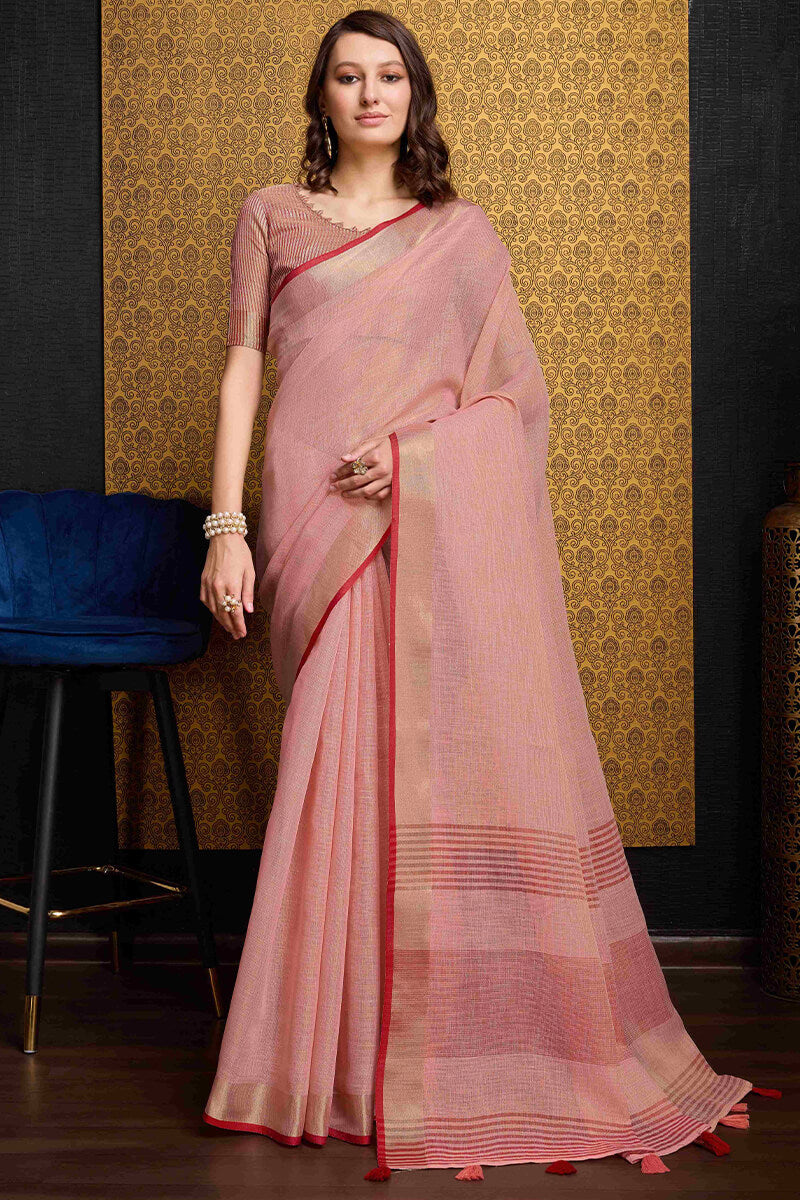 Classic Pink Cotton Silk Saree With Exquisite Blouse Piece