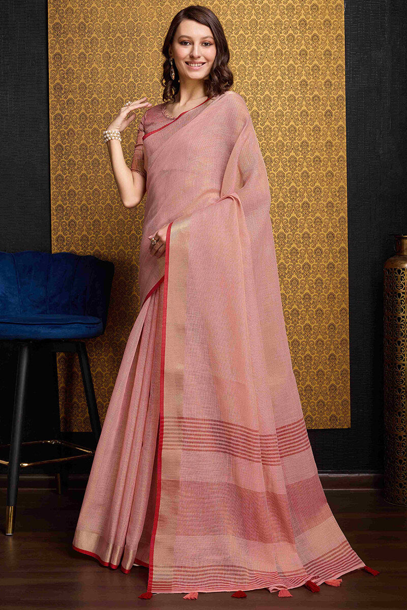 Classic Pink Cotton Silk Saree With Exquisite Blouse Piece