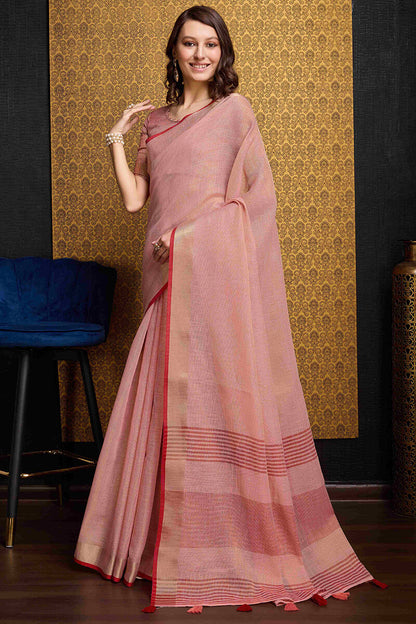 Classic Pink Cotton Silk Saree With Exquisite Blouse Piece