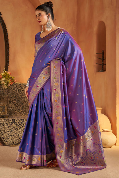 Inimitable Purple Pure Banarasi Silk Saree With Delectable Blouse Piece