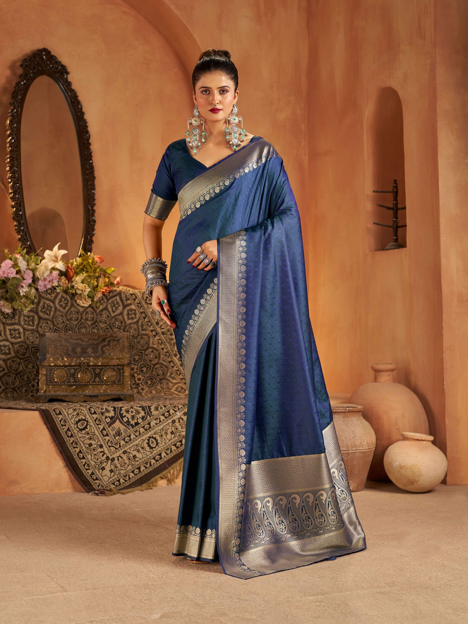Murmurous Blue Pure Banarasi Silk Saree With Amazing Blouse Piece